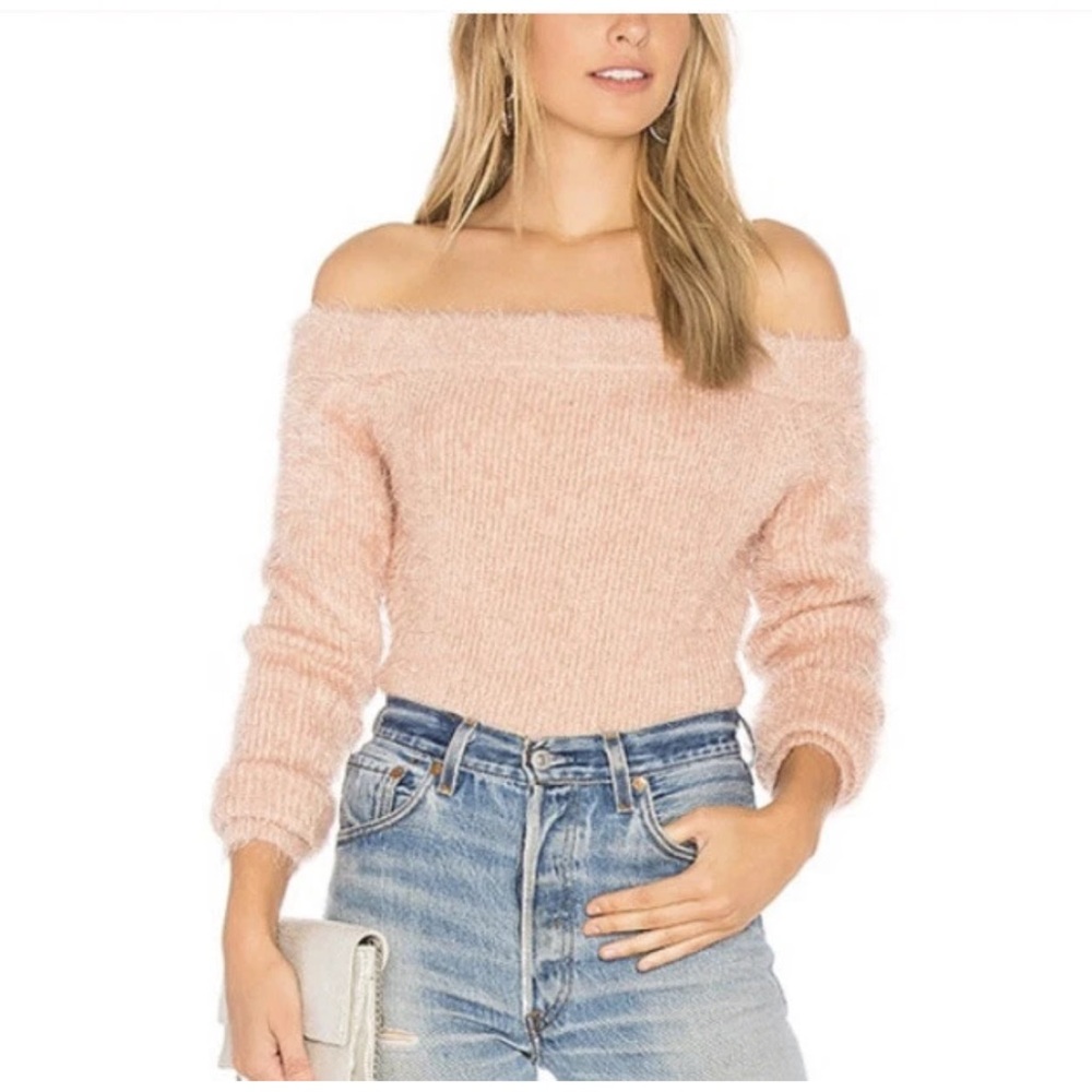 Minkpink Women's Knitted Off Shoulders Sweater Long Sleeves Pink Size Medium
